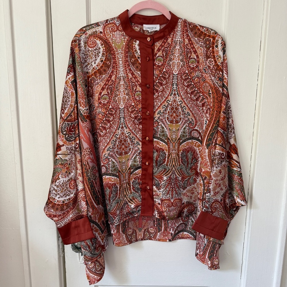 Anniewear Boho Paisley Button Down Blouse Oversized S/M